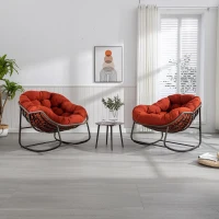 Outdoor Rattan Rocking Chair with Padded Cushion, Hand-Woven Recliner, Ergonomic Design, Steel Frame, 44" L x 37" W x 31.5" H, Orange(m-7)