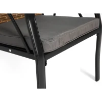 7-Piece Patio Dining Set with Swivel Rocker Chairs, Cushioned Seats, Steel Table Top with Umbrella Hole, Outdoor Wicker Furniture, Brown+Gray(m-7)