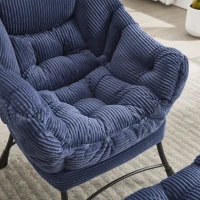 Modern Lazy Chair with Ottoman, Armrests, Side Pocket, Ergonomic Lounge Accent Chair with Steel Frame, 31.5" L x 25" W x 37.5" H, Navy Blue(m-7)