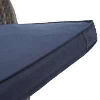 Round Outdoor Daybed with Retractable Canopy, Wicker Sofa Bed with Lift Coffee Table and Washable Cushions, 64" L x 64" W x 55" H, Navy Blue+Black(m-7)