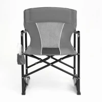 Outdoor Freestyle Rocker Camping Chair with Durable Armrests, Portable Folding Rocking Chair, Drink Holder, Comfortable Backrest, 250 lbs Capacity, 24" L x 23" W x 37" H, Gray(m-9)