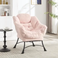 Ergonomic Lazy Chair with Ottoman, Armrests and Side Pocket, Lounge Accent Chair with Steel Frame, 31.5" L x 25" W x 37.5" H, Pink(m-6)