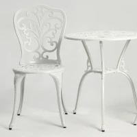 3-Piece Outdoor Rust-Resistant Patio Bistro Set with Decorative Floral Design, Cast Aluminum Frame, Perfect for Patios, Balconies, Porches, White(m-4)