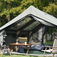 Inflatable Camping Tent with Hand Pump, Mesh and Chimney Window, Windproof Oxford Cabin Tent, 157.5" L x 118" W x 79" H, Army Green(m-8)