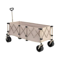 Foldable Extended Wagon with Big All-Terrain Beach Wheels, Heavy Duty 300L Utility Cart with Drink Holders, 53.5" L x 21" W x 40.5" H, Beige(m-1)