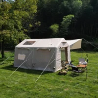 Inflatable Camping Tent with Canopy, Hand Pump, Waterproof and Windproof Air Glamping Tent for 7-8 People, 157.5" L x 118" W x 94.5" H, Beige(m-6)