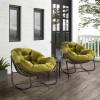 Outdoor Rattan Rocking Chair with Padded Cushion, Oversized Recliner Rocker for Porch, Patio, Living Room, Garden, 44" L x 37" W x 31.5" H, Olive(m-10)