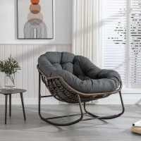 Outdoor Rattan Rocking Chair with Padded Cushion, Hand-Woven Recliner, Ergonomic Design, Steel Frame, 44" L x 37" W x 31.5" H, Gray(m-1)