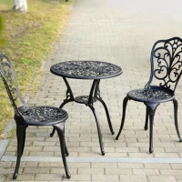 3-Piece Outdoor Patio Bistro Set with Decorative Floral Design, Rust-Resistant Cast Aluminum, Easy Assembly, Ideal for Balconies, Porches, Black(m-5)