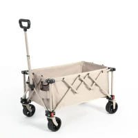 Folding Wagon Cart with All Terrain Wheels, Quick Setup and Folding, Heavy Duty Garden Cart with Adjustable Handle, 30.5" L x 19" W x 18" H, Beige(m-2)