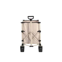 Collapsible Beach Wagon with Big All-Terrain Wheels, Quick Setup and Folding Utility Garden Cart with Drink Holders, 43" L x 21" W x 32.5" H, Beige(m-6)