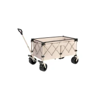 Collapsible Beach Wagon with Big All-Terrain Wheels, Quick Setup and Folding Utility Garden Cart with Drink Holders, 43" L x 21" W x 32.5" H, Beige(m-5)