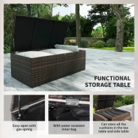 Outsunny 6 Pieces Wicker Patio Furniture Set with Cushions, 7-Seater Rattan Patio Sofa Set with Storage Coffee Table & Side Table, Sectional Outdoor Furniture Set, Cream White(m-7)