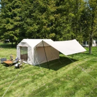 Inflatable Camping Tent with Canopy, Hand Pump, Waterproof and Windproof Air Glamping Tent for 7-8 People, 157.5" L x 118" W x 94.5" H, Beige(m-4)