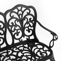 Patio Garden Bench with Floral Rose Design, Cast Aluminum Outdoor Furniture for Park, Lawn, Yard, 34.5" L x 22.5" W x 34.5" H, Black(m-5)