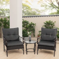 3-Piece Outdoor Wicker Furniture with Modern Chairs, Coffee Table, Steel Frame, Weather-Resistant Patio Set with PE Wicker, Brown+Gray(m-1)