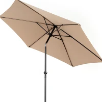 9ft Outdoor Patio Umbrella with Push Button Tilt and Crank, 6 Steel Ribs, Market Umbrella for Pool, Garden, 104" L x 104" W x 98.5" H, Khaki(m-4)