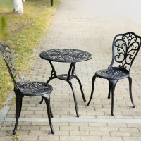 3-Piece Outdoor Patio Bistro Set with Decorative Floral Design, Rust-Resistant Cast Aluminum, Easy Assembly, Ideal for Balconies, Porches, Black(m-4)