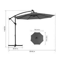 10ft Solar LED Offset Hanging Market Patio Umbrella with Easy Adjustment, Enhanced Stability, Steel Frame, 8 Ribs, 116" L x 116 W x 83" H, Orange(m-3)