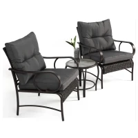 3-Piece Outdoor Wicker Furniture with Modern Chairs, Coffee Table, Steel Frame, Weather-Resistant Patio Set with PE Wicker, Brown+Gray(m-10)