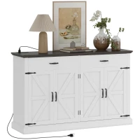 HOMCOM 55" Buffet Cabinet, Farmhouse Sideboard with 1.2" Thick Top, 4 Barn Doors, 2 Drawers and 2 Adjustable Shelves, White(m-11)