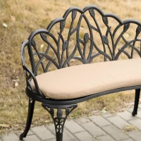 Patio Garden Bench with Floral Tulip Design, Ergonomic Backrest, Elegant Outdoor Park Bench for Lawn, Yard, 39" L x 21.5" W x 31" H, Black(m-7)