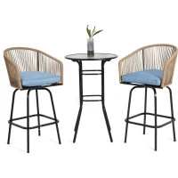 3-Piece Outdoor Bar Set with Ecoating Technology, Innovative Sling Fabric, Patio Bar Table and Swivel Chairs Set with DPC Wood-Like Table Top, Blue(m-2)