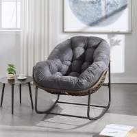 Oversized Outdoor Rattan Rocking Chair with Padded Cushion, Steel Frame, Ergonomic Hand-Woven Recliner, 44" L x 37" W x 31.5" H, Gray
