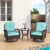 3-Piece Outdoor Swivel Rocker Patio Chairs Set with Thick Cushions, Glass Coffee Table, 360° Rocking Garden Furniture Set with Steel Frame, Blue(m-1)