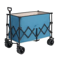 Collapsible Beach Wagon with All-Terrain Wheels, Automatic Rebound Handle, Utility Garden Cart with Drink Holders, 43" L x 21" W x 32.5" H, Blue(m-2)