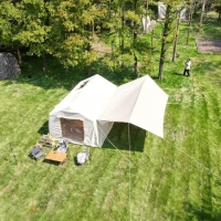 Inflatable Camping Tent with Canopy, Hand Pump, Waterproof and Windproof Air Glamping Tent for 7-8 People, 157.5" L x 118" W x 94.5" H, Beige(m-5)