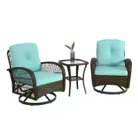 3-Piece Outdoor Swivel Rocker Patio Chairs Set with Thick Cushions, Glass Coffee Table, 360° Rocking Garden Furniture Set with Steel Frame, Blue(m-2)