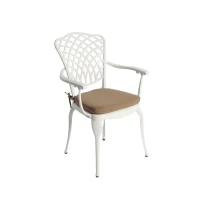 3-Piece Patio Bistro Set with Cushions, Umbrella Hole, Adjustable Foot Caps, All-Weather Cast Aluminum Table and Chairs for Garden, Balcony, White(m-9)