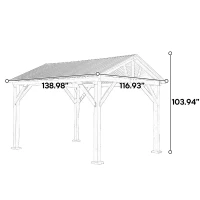 Fir Wood Carport Pavilion Gazebo with Steel Roof, All Weather Protection, Heavy-Duty Wooden Frame, 139" L x 117" W x 104" H, Light Brown(m-3)