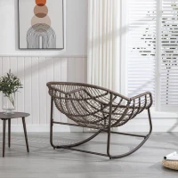 Oversized Outdoor Rattan Rocking Chair with Padded Cushion, Steel Frame, Ergonomic Hand-Woven Recliner, 44" L x 37" W x 31.5" H, Gray(m-8)