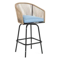 3-Piece Outdoor Bar Set with Ecoating Technology, Innovative Sling Fabric, Patio Bar Table and Swivel Chairs Set with DPC Wood-Like Table Top, Blue(m-6)