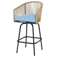 Set of 2 Outdoor Bar Stools with Armrests and Backrest, 2-Piece All Weather Rattan Bar Chairs with Footrest, 23" L x 17.5" W x 44" H, Blue(m-9)