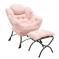 Ergonomic Lazy Chair with Ottoman, Armrests and Side Pocket, Lounge Accent Chair with Steel Frame, 31.5" L x 25" W x 37.5" H, Pink(m-2)