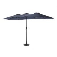 14.8 ft Double-Sided Outdoor Patio Umbrella with Steel Frame, Large Rectangular Design with Convenient Crank System, 178.5" L x 105'' W x 100.5" H, Navy Blue(m-15)