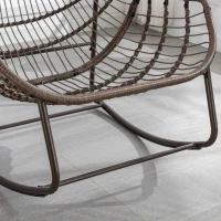 Outdoor Rattan Rocking Chair with Padded Cushion, Hand-Woven Recliner, Ergonomic Design, Steel Frame, 44" L x 37" W x 31.5" H, Orange(m-15)