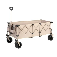 Foldable Extended Wagon with Big All-Terrain Beach Wheels, Heavy Duty 300L Utility Cart with Drink Holders, 53.5" L x 21" W x 40.5" H, Beige(m-2)