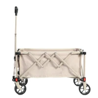 Folding Wagon Cart with All Terrain Wheels, Quick Setup and Folding, Heavy Duty Garden Cart with Adjustable Handle, 30.5" L x 19" W x 18" H, Beige(m-1)