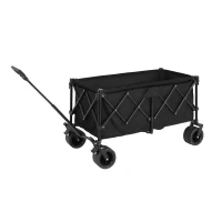 Collapsible Beach Wagon with All-Terrain Wheels, Heavy Duty 300L Folding Utility Garden Cart with Drink Holders, 43" L x 21" W x 32.5" H, Black(m-1)