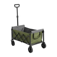 Lightweight Portable Folding Beach Wagon with Wheels, Large Capacity, Utility Cart for Camping, Shopping, 26" L x 16" W x 17.5" H, Army Green(m-1)