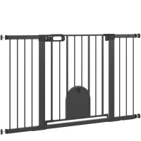 PawHut 30"-52" Extra Wide Pet Gate Barrier with Small Door, 30"H Dog Gate with Safety Gate Barrier, Stair Pressure Fit, Black(m-2)