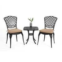 3-Piece Bistro Set with 2 Chairs and 1 Round Table, Seat Cushions, Rustproof Cast Aluminum Patio Furniture for Garden, Patio, Balcony, Black(m-2)