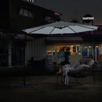 10ft Solar LED Offset Hanging Market Patio Umbrella with Steel Frame, Easy Adjustment and Enhanced Stability, 116" L x 116 W x 83" H, khaki(m-6)