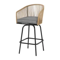 3-Piece Outdoor Bar Set with Ecoating Technology, Innovative Sling Fabric, Patio Bar Table and Swivel Chairs with DPC Wood-Like Top, Gray(m-8)