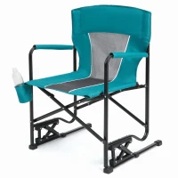 Outdoor Freestyle Rocker Camping Chair with Armrests and Backrest, Drink Holder, Portable Folding Rocking Chair, 24.5" L x 26" W x 37" H, Blue(m-9)