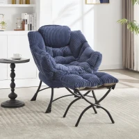 Modern Lazy Chair with Ottoman, Armrests, Side Pocket, Ergonomic Lounge Accent Chair with Steel Frame, 31.5" L x 25" W x 37.5" H, Navy Blue(m-6)